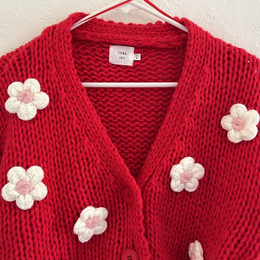 Anthropologie Luna Ivy Cardigan Sweater 3D Flowers Medium - Picture 2 of 9